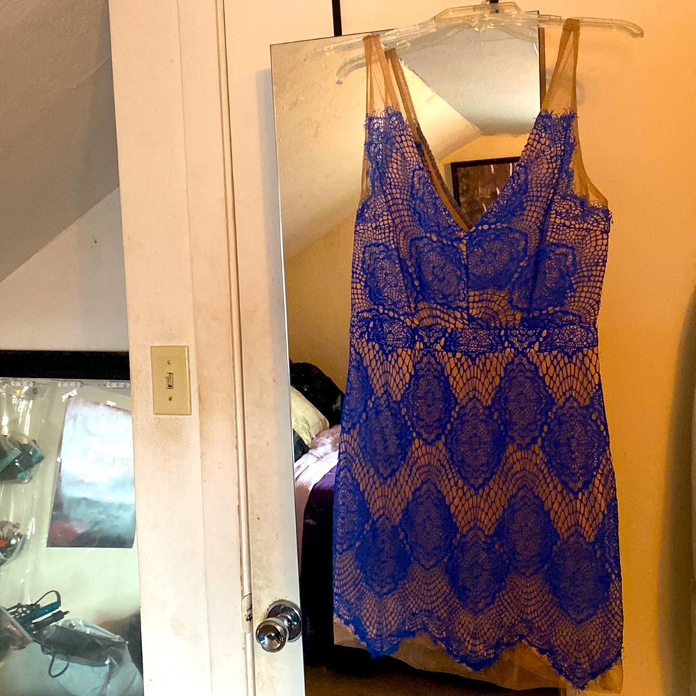 Nude & bright blue party dress - never worn